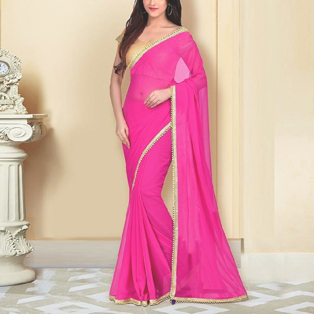 Pink/Hot Pink/Sari/Saree - Georgette